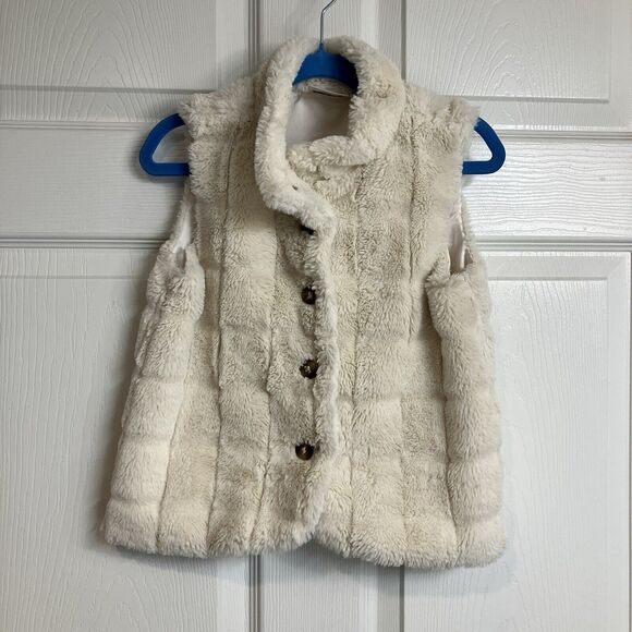 Hanna Anderson Off White Faux Fur Vest Girls Size 6/7 (120) - Picture 1 of 9